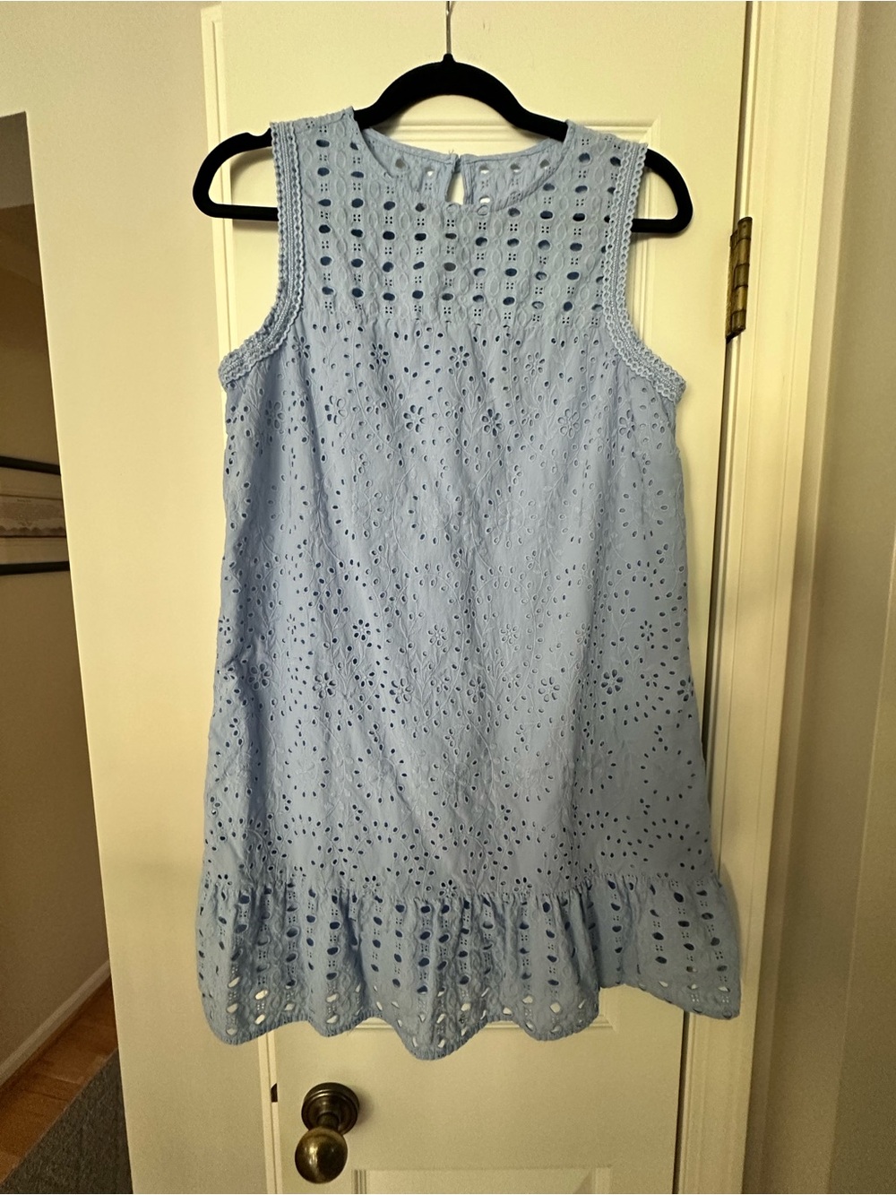 Sleeveless Light Blue Eyelet Casual Dress